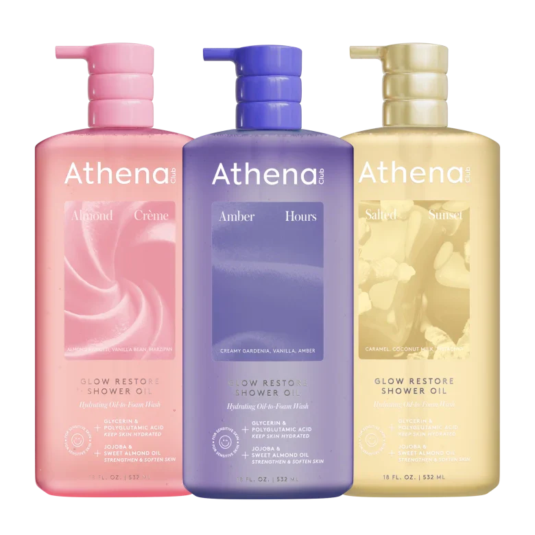 Glow Restore Shower Oil Trio - Essential Set Almond Creme, Amber Hours, Salted Sunset